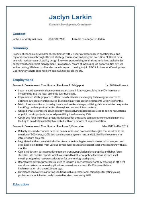 economic development director resume objective