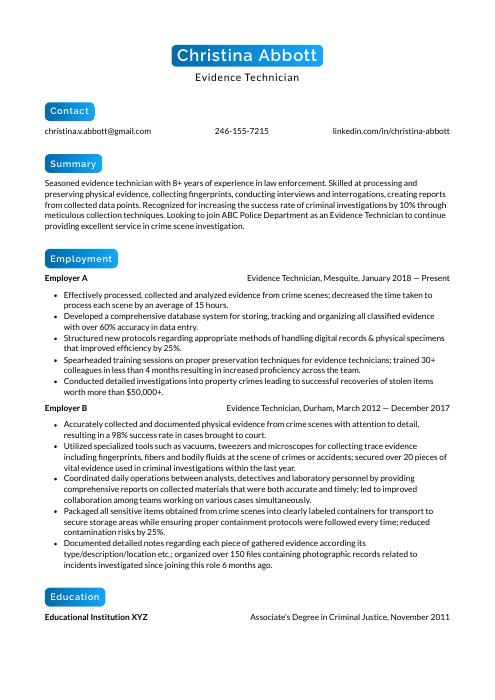 cover letter for evidence technician