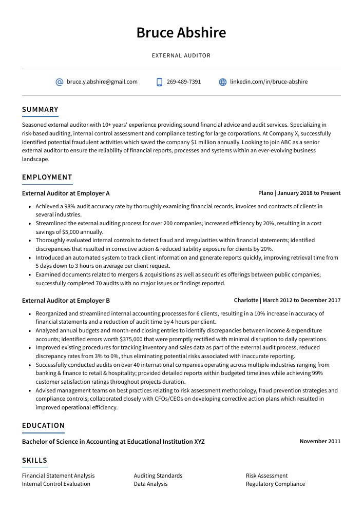 external auditor job description for resume