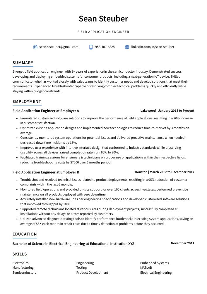 Field Application Engineer Resume