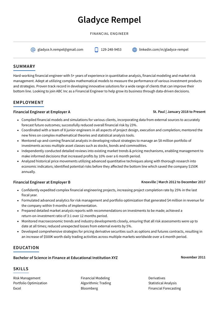 Financial Engineer Resume