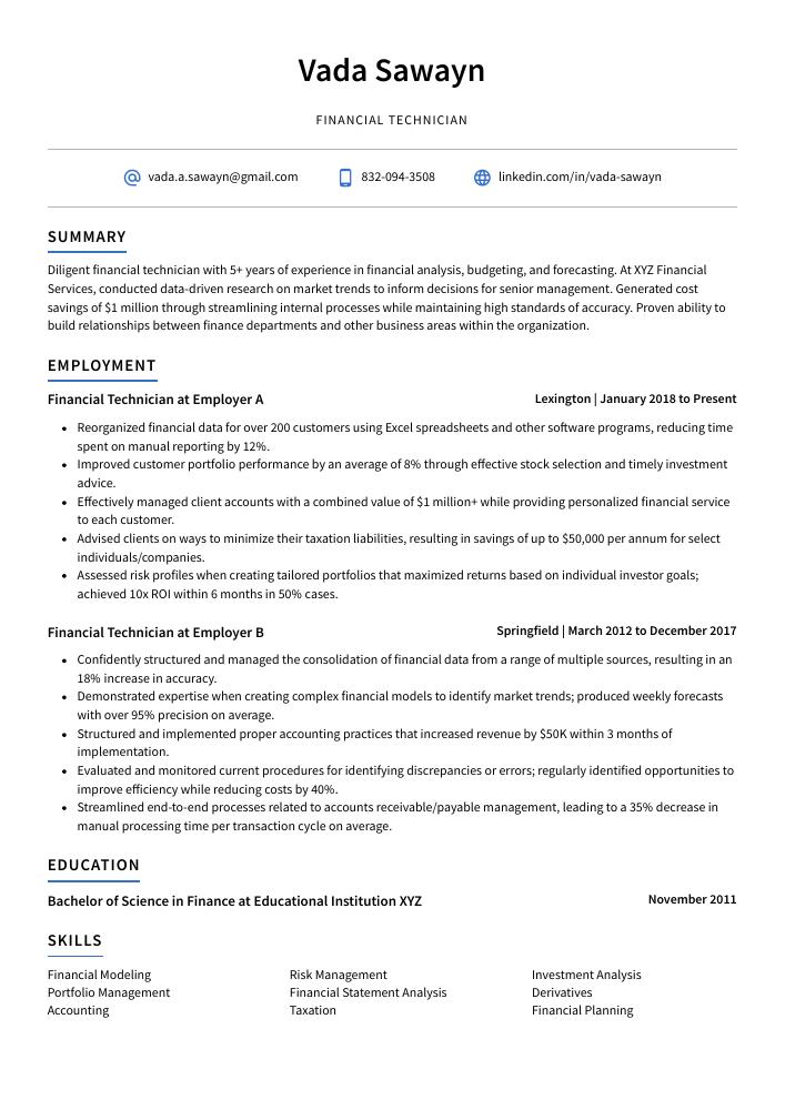 Financial Technician Resume