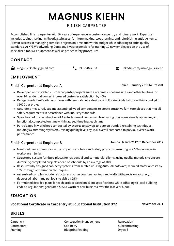 Finish Carpenter Resume