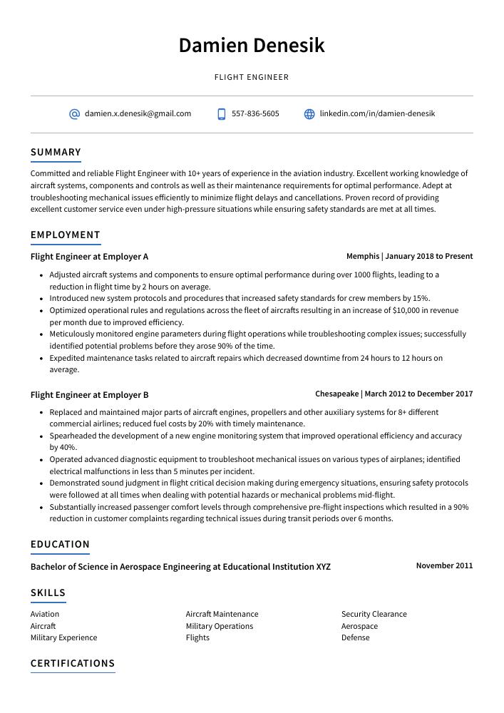 Flight Engineer Resume