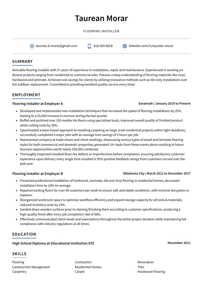 Flooring Installer Resume