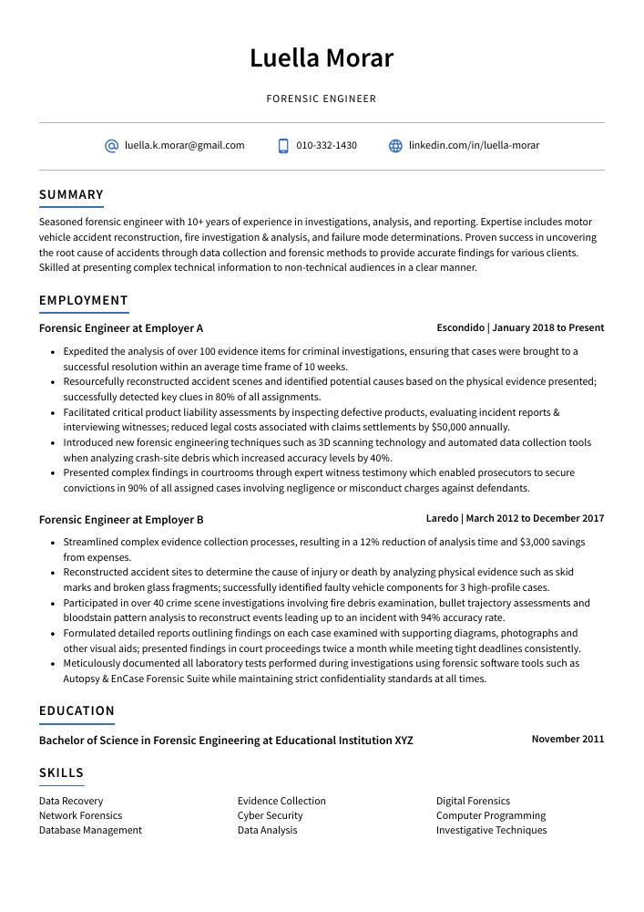 Forensic Engineer Resume