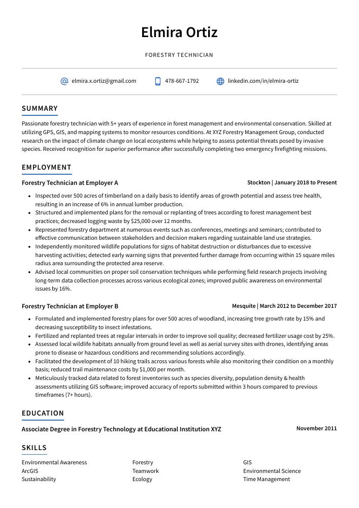 Forestry Technician Resume