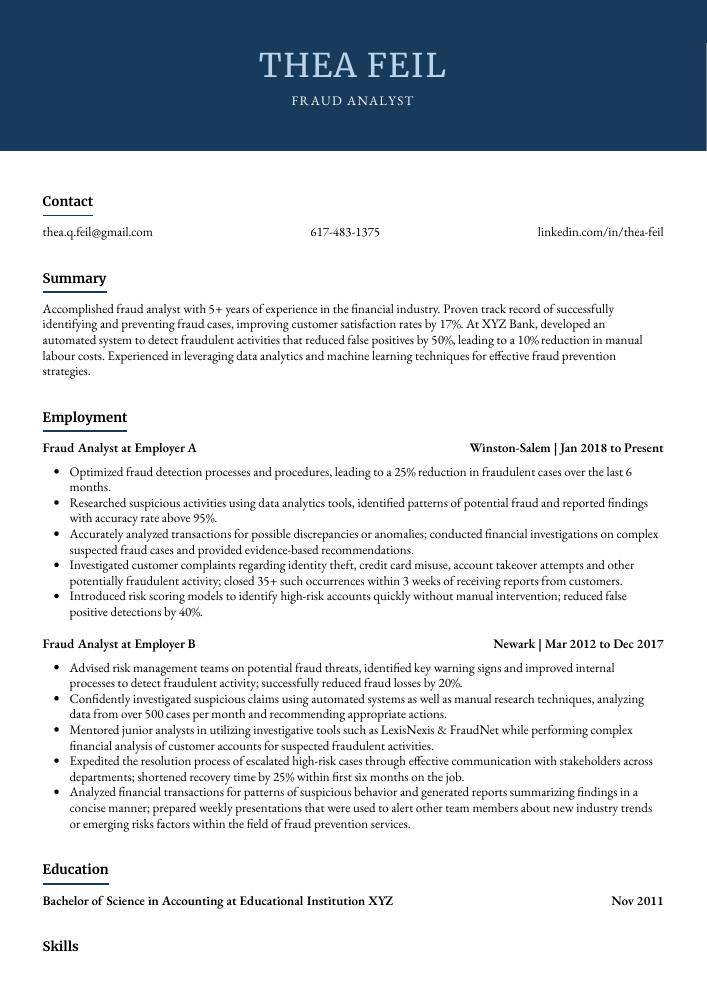 Fraud Analyst Resume