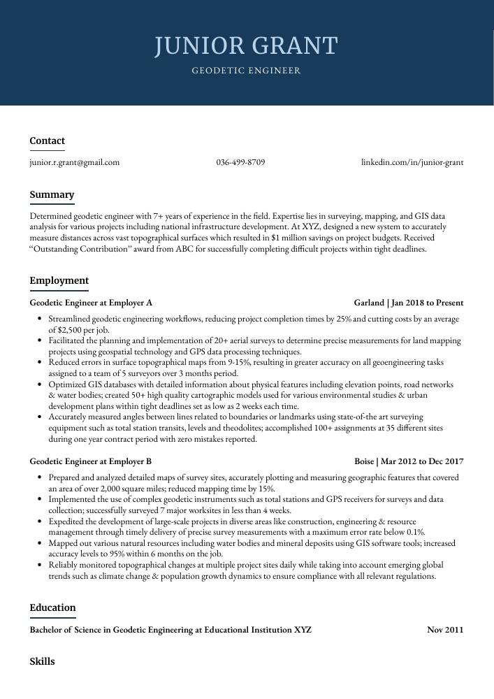 Geodetic Engineer Resume