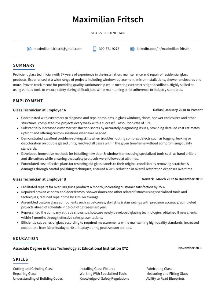 Glass Technician Resume