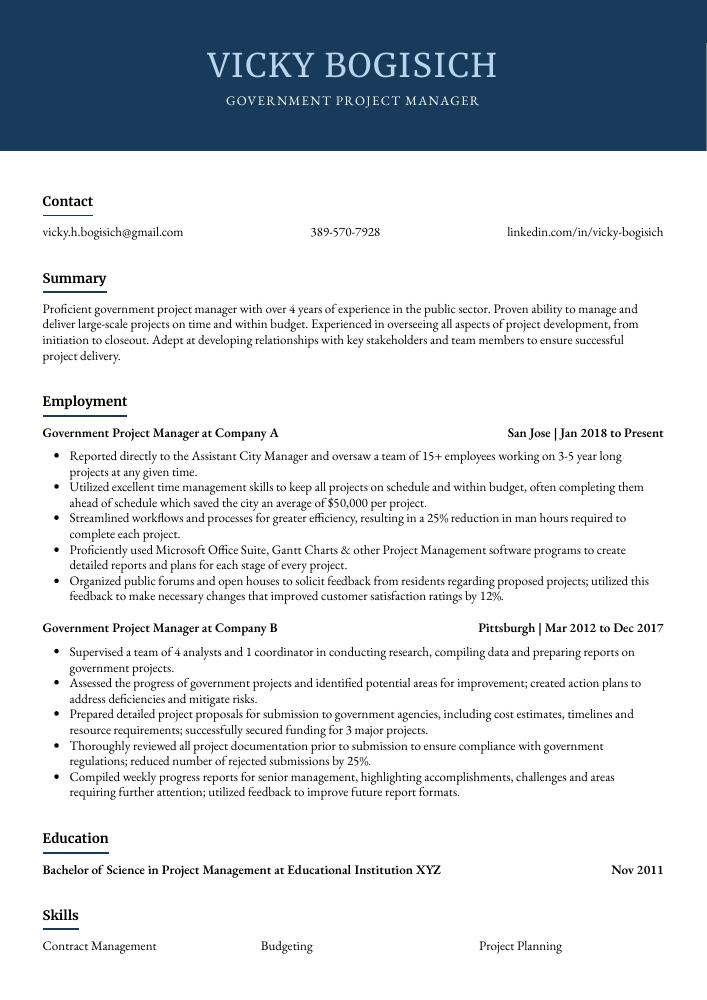 Government Project Manager Resume