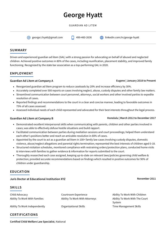 Guardian Ad Litem Resume Cv Example And Writing Guide 8675