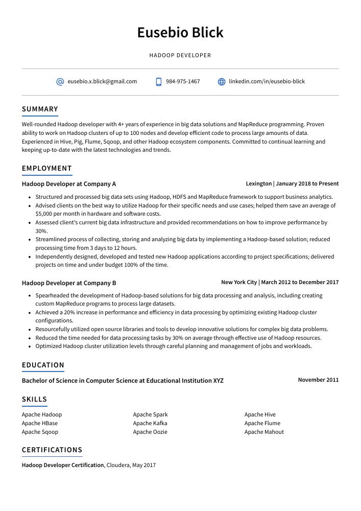 Hadoop Developer Resume