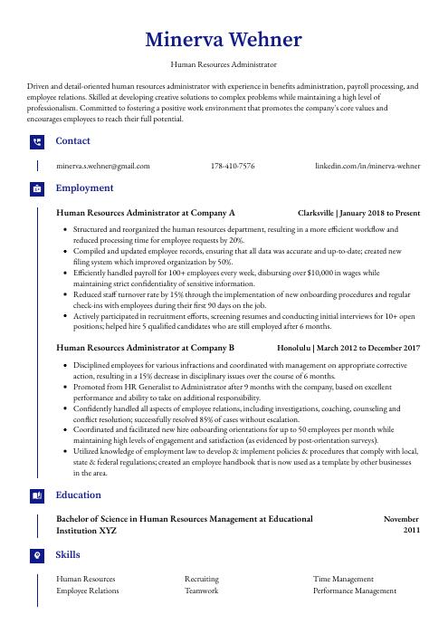 human resources administrator resume format