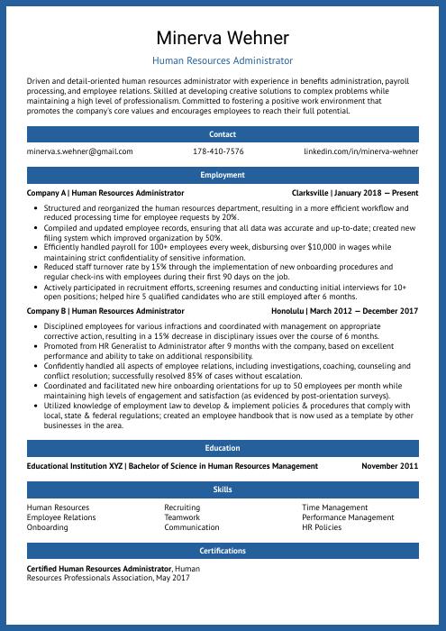 Human Resources Administrator Resume Cv Example And Writing Guide