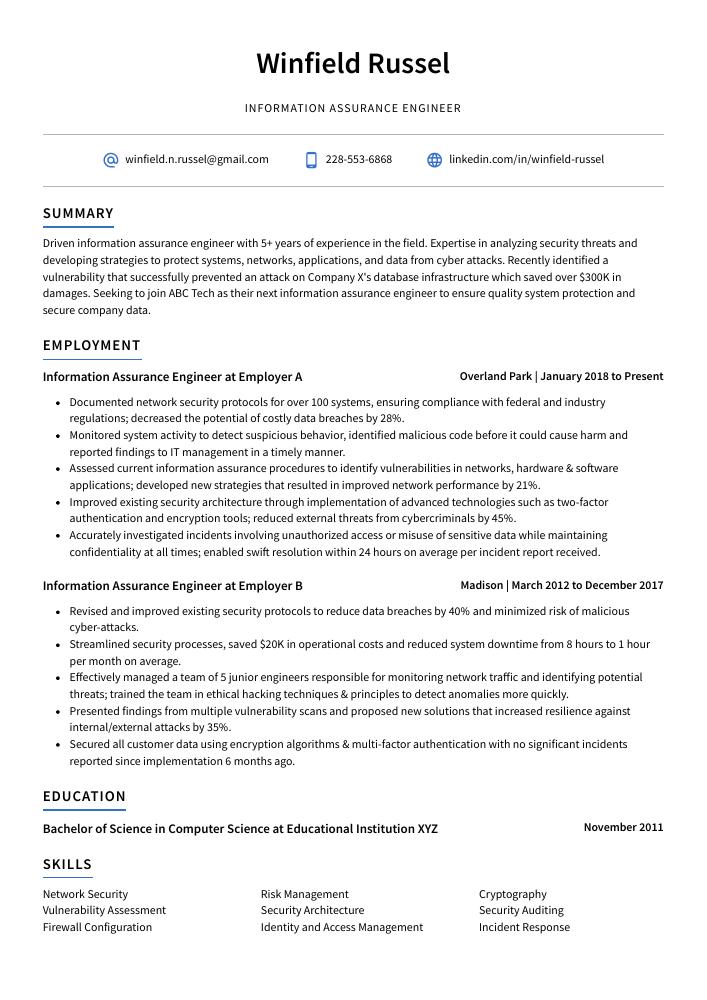 Information Assurance Engineer Resume