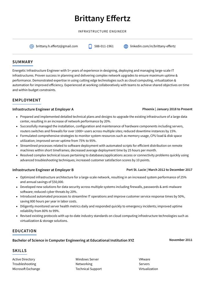 Infrastructure Engineer Resume