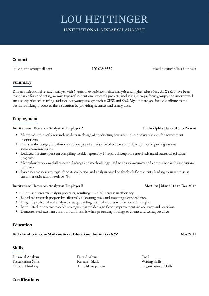 research analyst cv skills