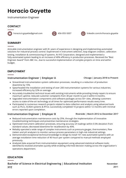 Instrumentation Engineer Resume CV Example And Writing Guide   Instrumentation Engineer Resume Template Fossa 