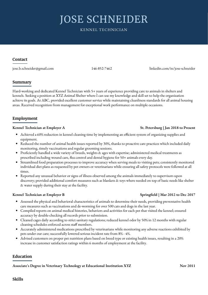 Kennel Technician Resume