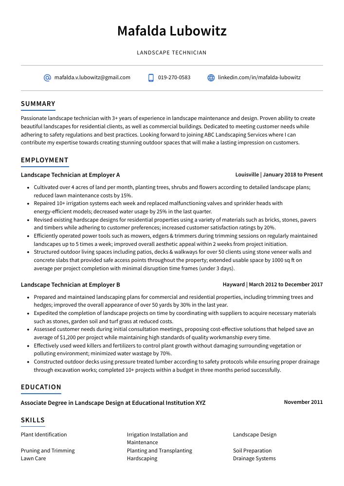 Landscape Technician Resume