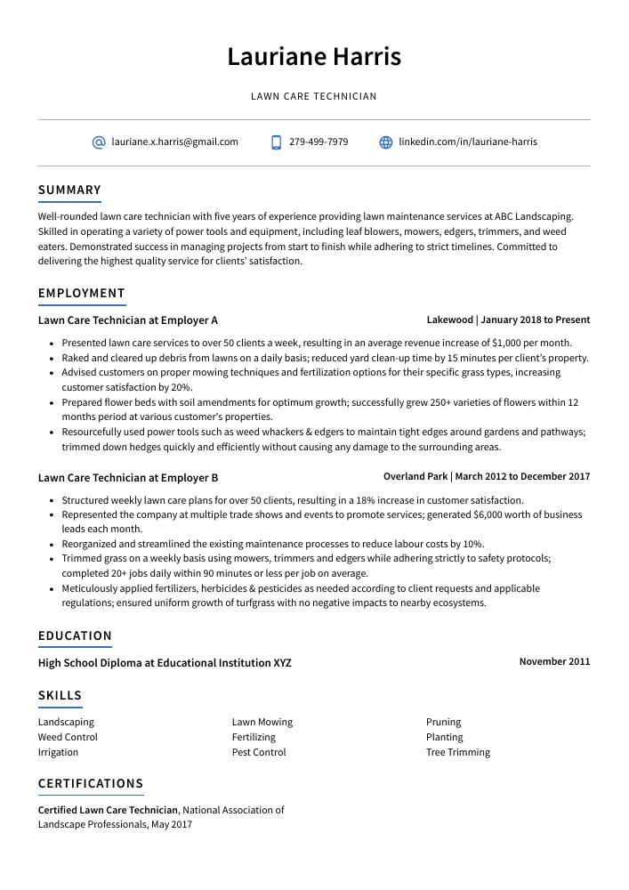 Lawn Care Technician Resume