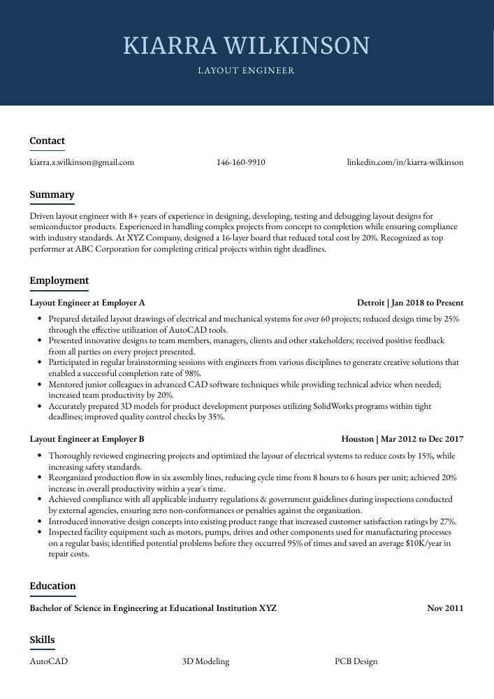 Layout Engineer Resume