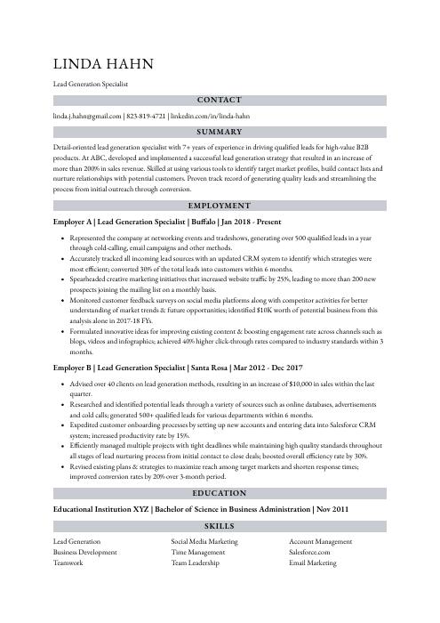 lead generation resume