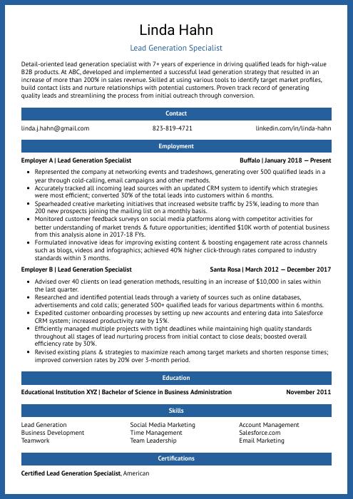 lead generation resume