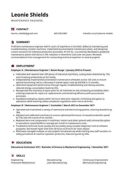 Maintenance Engineer Resume CV Example And Writing Guide   Maintenance Engineer Resume Template Hoopoe 