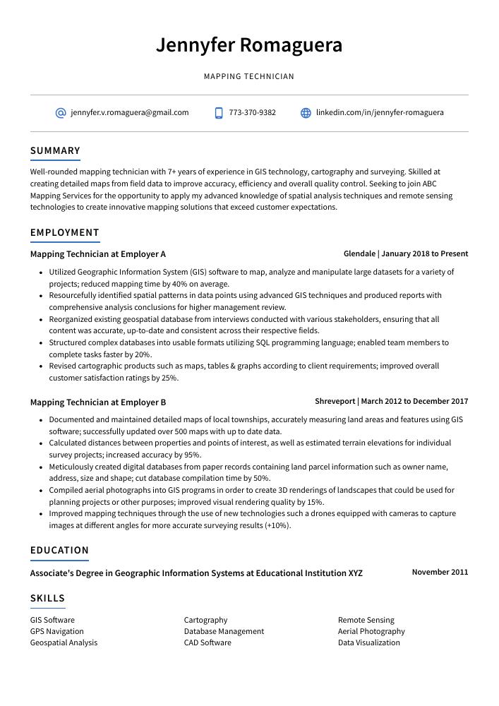 Mapping Technician Resume