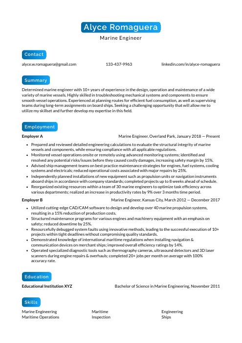 resume objectives sample for marine engineer