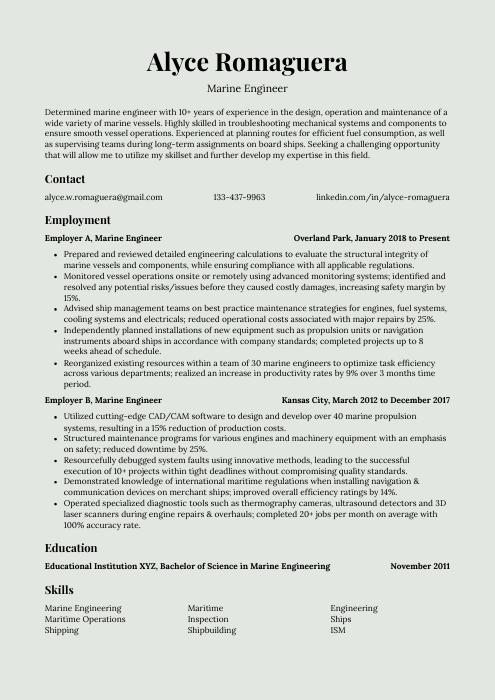 resume objectives sample for marine engineer