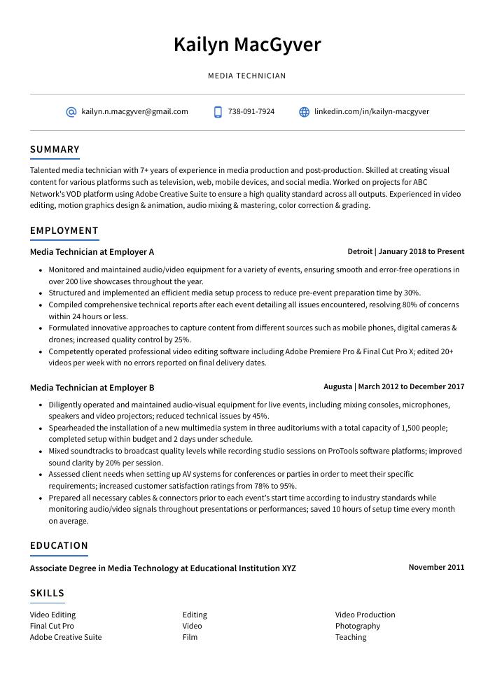 Media Technician Resume