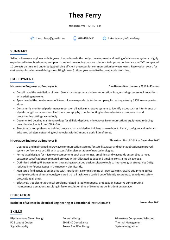 Microwave Engineer Resume