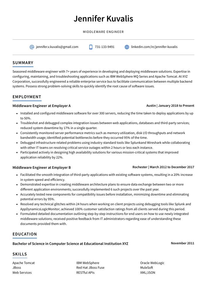 Middleware Engineer Resume