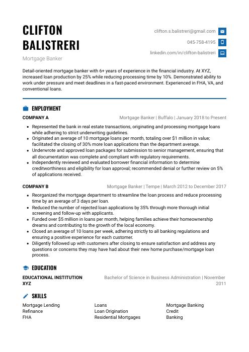 Mortgage Banker Resume CV Example And Writing Guide   Mortgage Banker Resume Template Echidna 