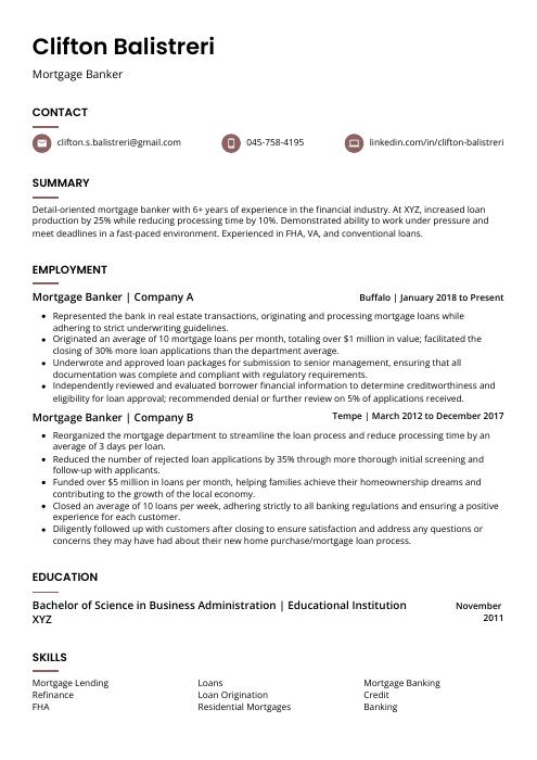 Mortgage Banker Resume CV Example And Writing Guide   Mortgage Banker Resume Template Fossa 