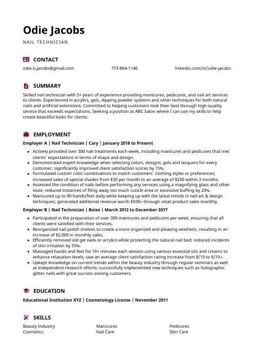 Nail Technician Resume Cv Example And Writing Guide 8021