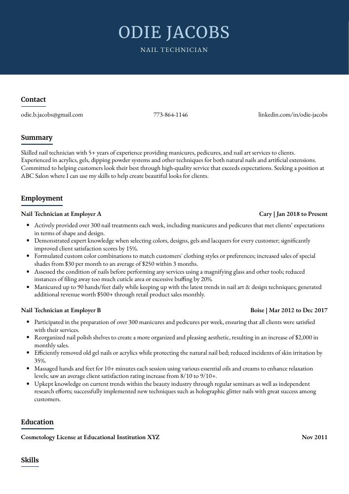 Nail Technician Resume