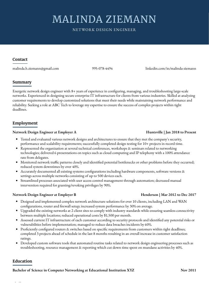 Network Design Engineer Resume