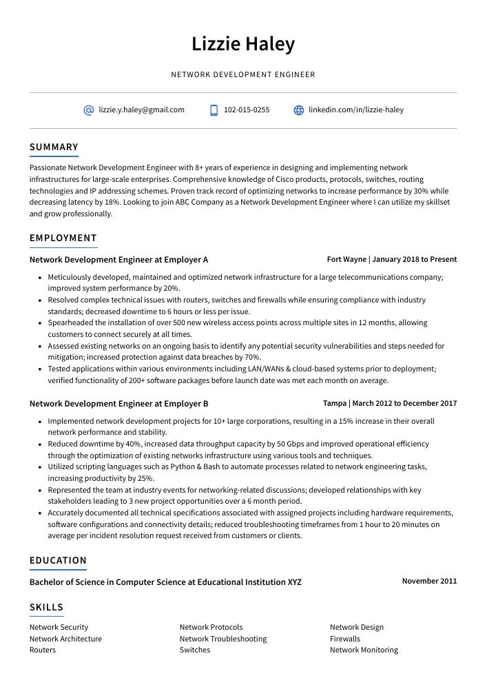 Network Development Engineer Resume