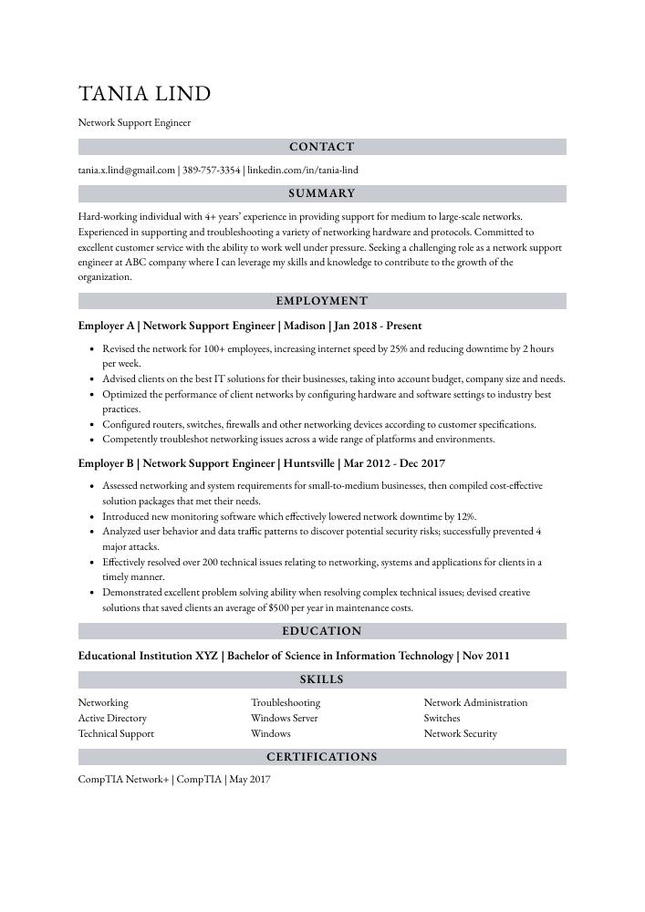 Network Support Engineer Resume