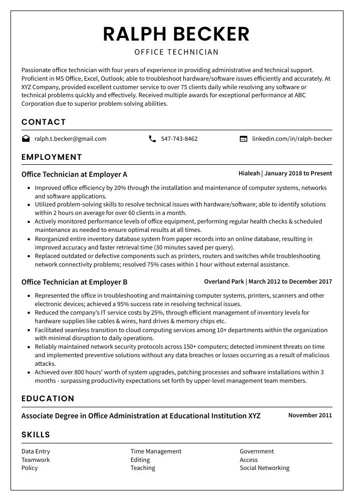 Office Technician Resume