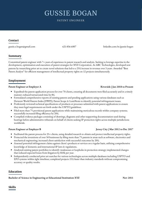 Patent Engineer Resume CV Example And Writing Guide   Patent Engineer Resume Template Bonobo 