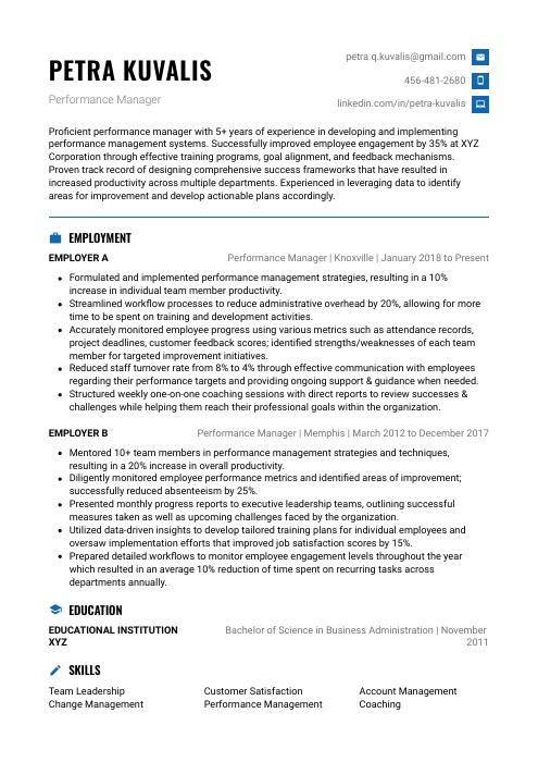 performance management system resume