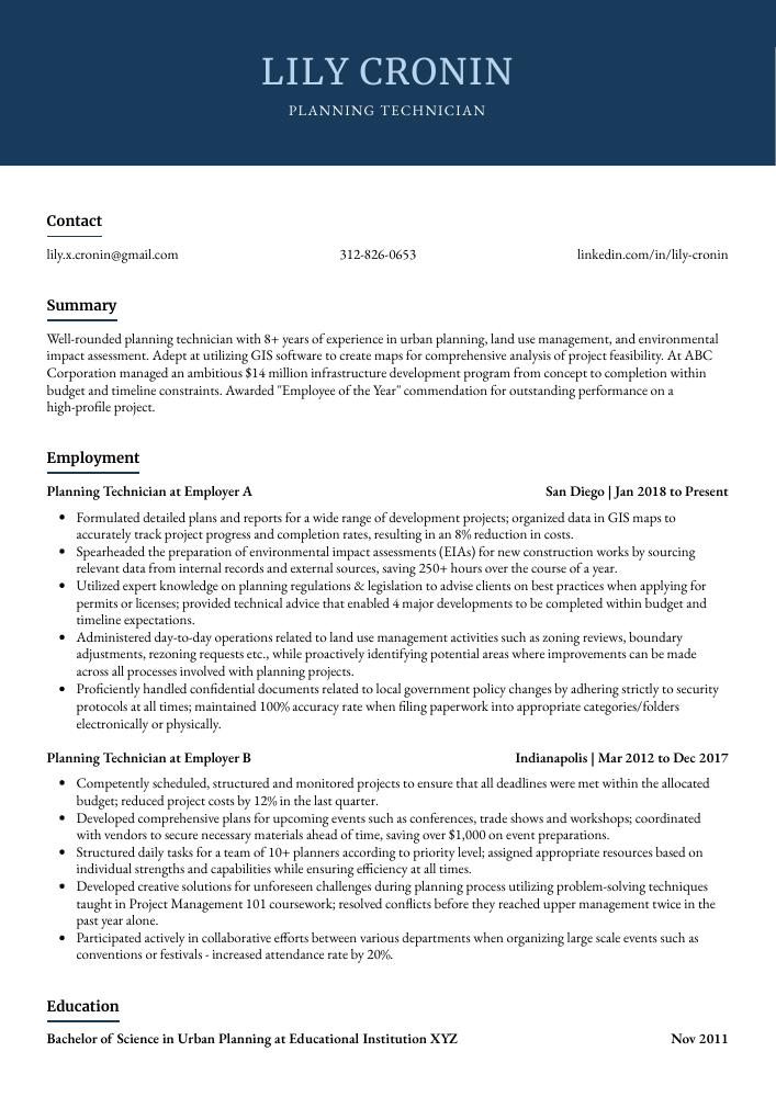 Planning Technician Resume