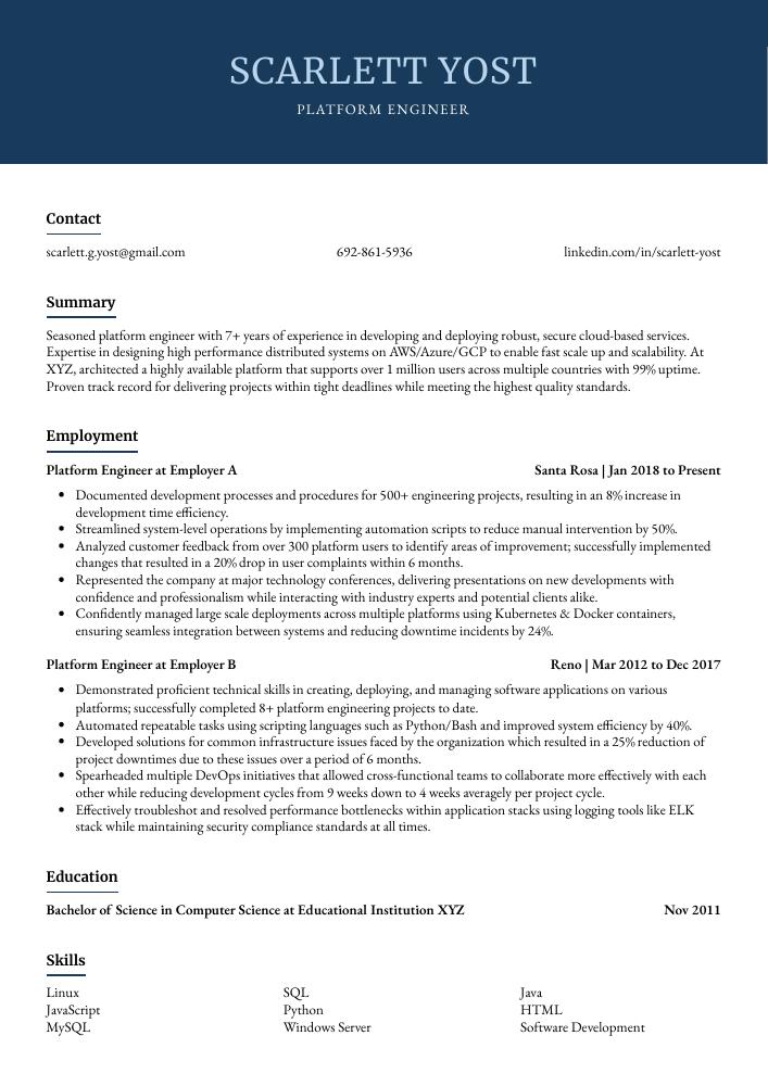 Platform Engineer Resume