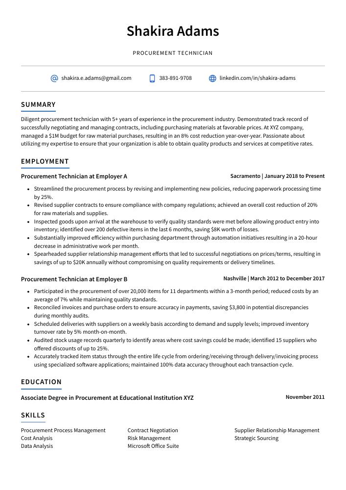 Procurement Technician Resume