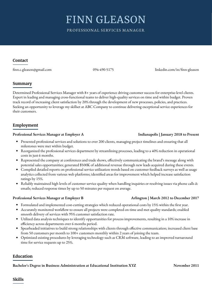 Professional Services Manager Resume